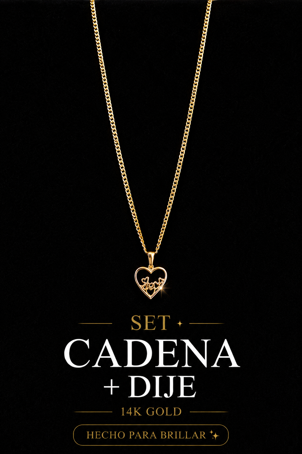 Heart Pendant Necklace Set – 14K Gold